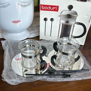 Bodum 2 cups with saucer and 2 spoons NeW Vintage